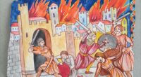 Montone in fiamme e saccheggiata, questa l’ illustrazione della prima pagina del racconto su Albertino